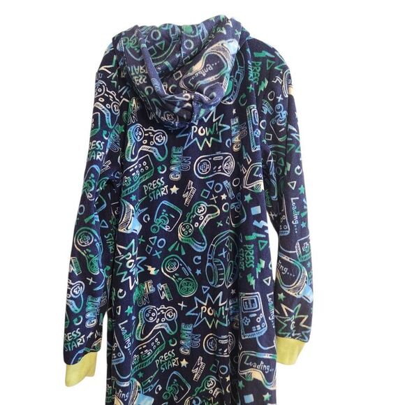 Cat & Jack Boys' Gamer 'Game On' One Piece Hooded Pajama Fleece Sleeper Med 8/10 - Picture 5 of 6